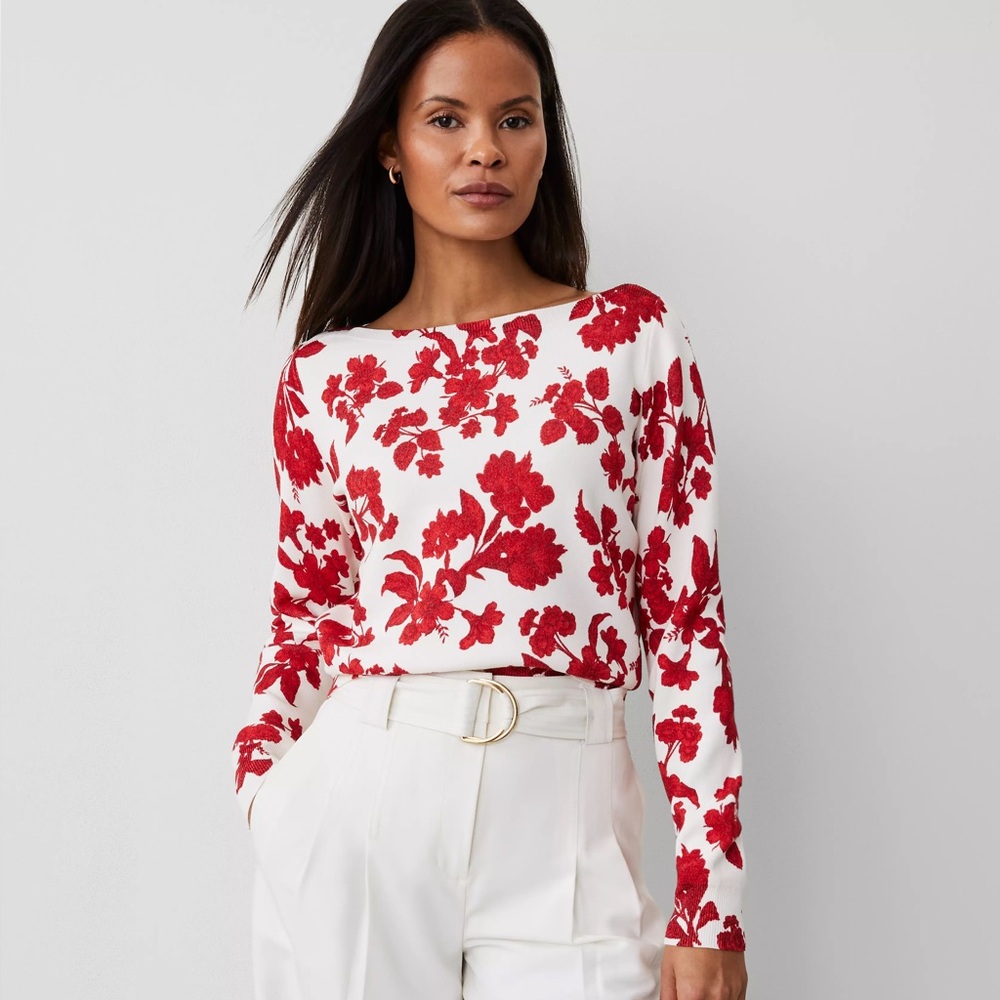 Floral Red and White Women's Top